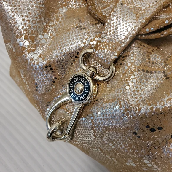 Dooney & Bourke Gold/Silvertone Snakeprint Leather Hobo Bag - Picture 3 of 14